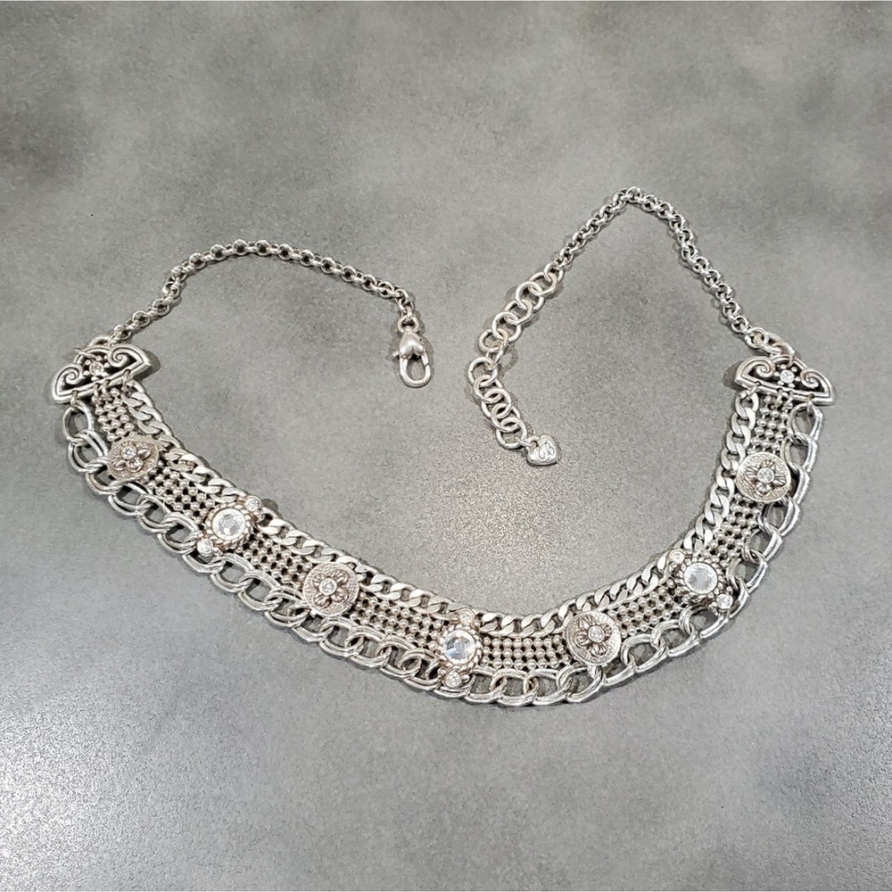 Brighton silver jeweled flower scroll necklace